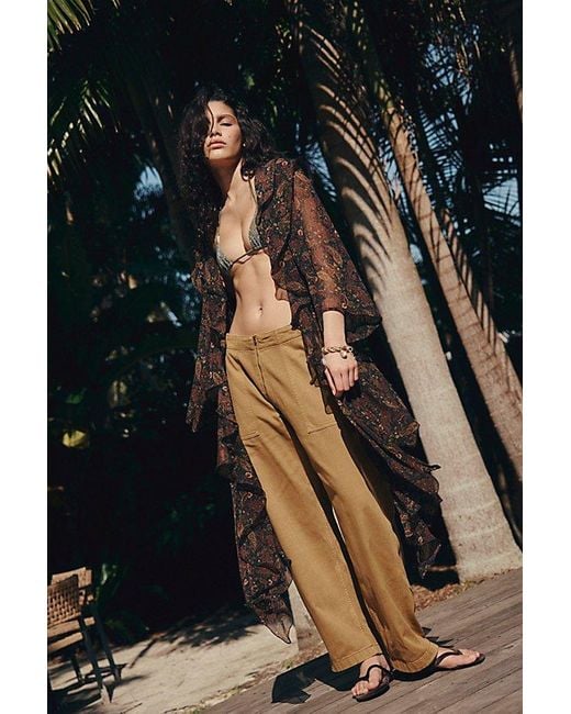 Free People Black High Low Printed Duster Top