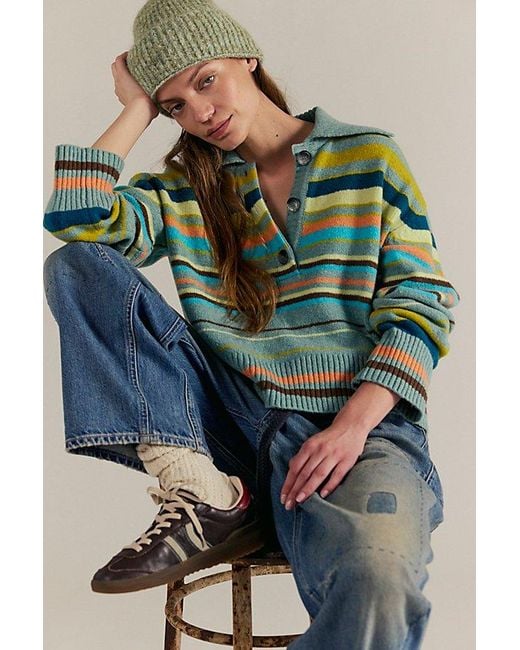 Free People Red Trading Up Striped Polo