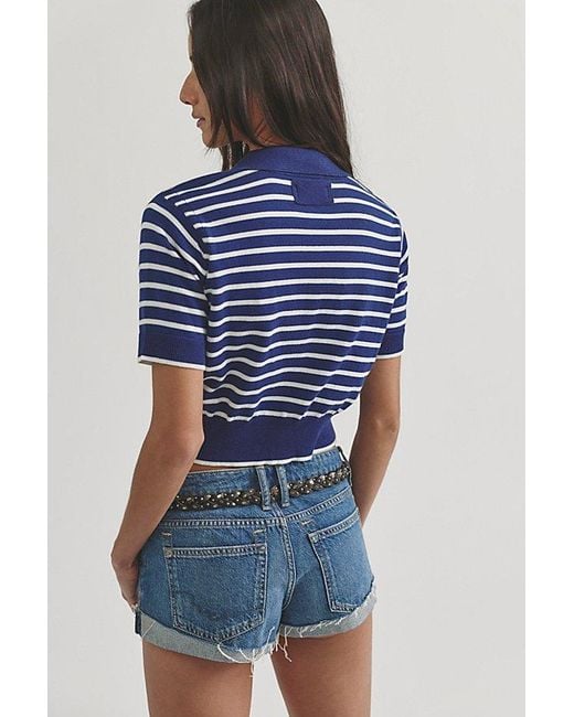 Free People Blue Perfect Striped Polo