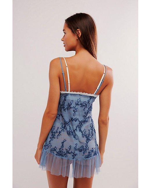 Intimately By Free People Blue Night We Met Embroidered Slip By