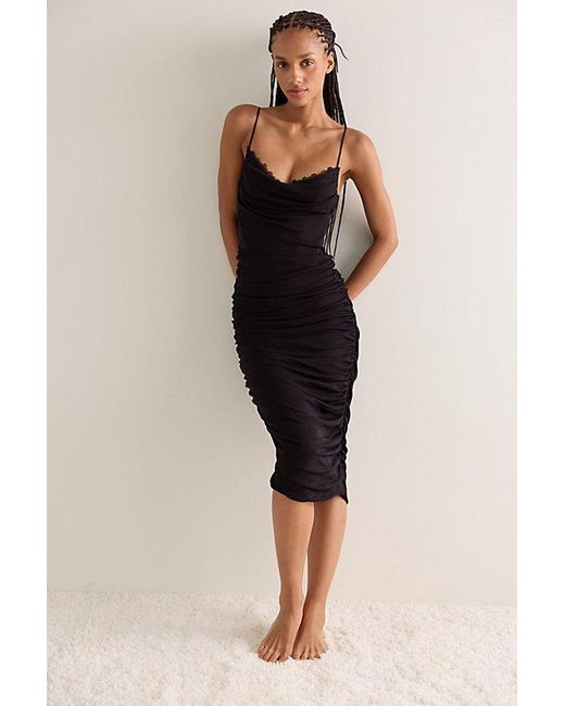 free people intimately black dress Instant Attraction Midi Slip in cindy Missy Empire chiffon asymmetric color:Coral and scalloped trim throughout