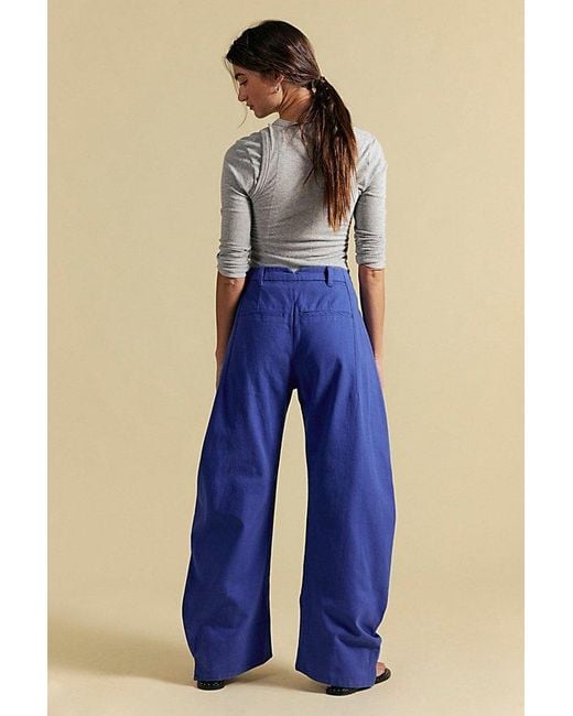 Free People Blue Spotlight Structured Twill Barrel Trousers