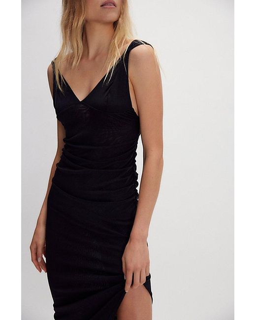 Free People Black Long Live Mesh Midi Slip