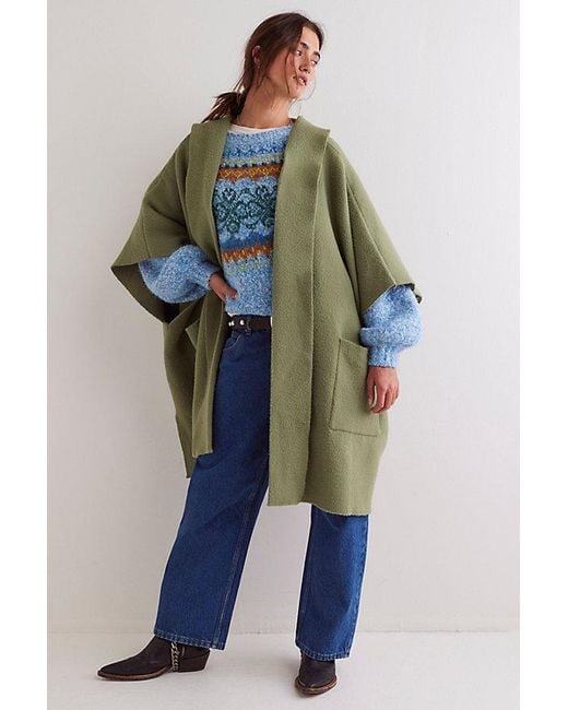 Free People Blue All I Need Cozy Hooded Duster