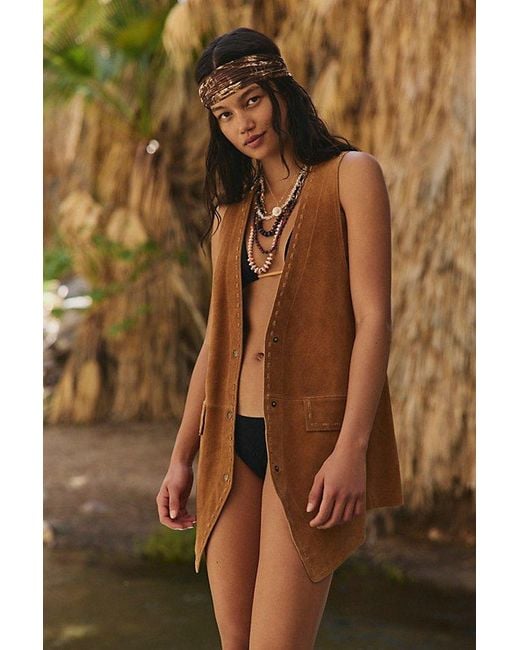 Free People Brown Low Rider Suede Waistcoat Jacket