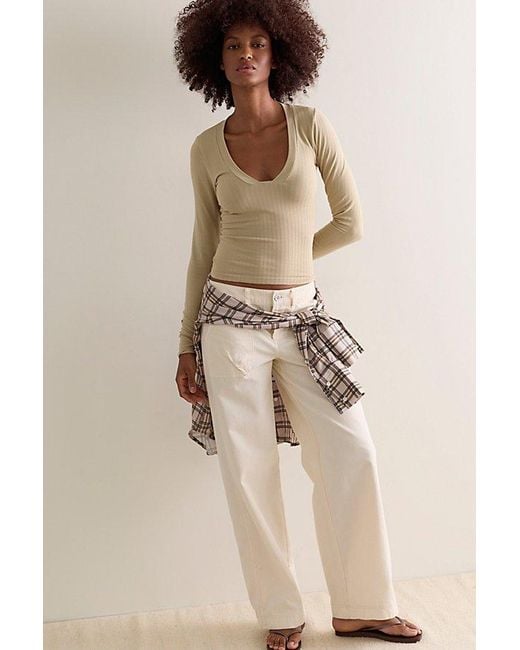 Intimately By Free People Natural Wide Awake Plunge Long Sleeve Top By