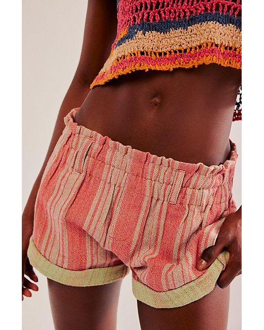 Free People Red Solar Flare Baja Striped Shorts