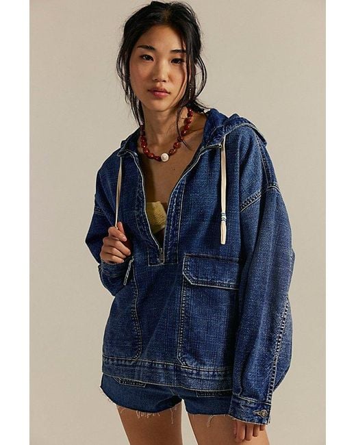 Free People Blue Casey Denim Pullover Jacket
