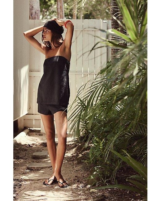 free-est Black Summer Breeze Linen Short Set By