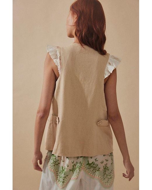 Free People Brown Millie Linen Vest Jacket At In Semolina, Size: Xs