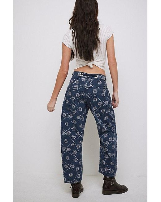 Free People Blue Moxie Printed Low-slung Barrel Jeans