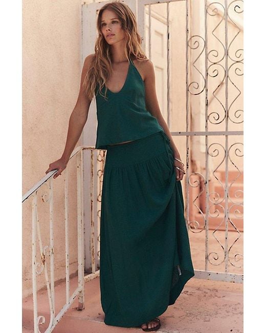 free-est Green Sandshell Linen Skirt Set By