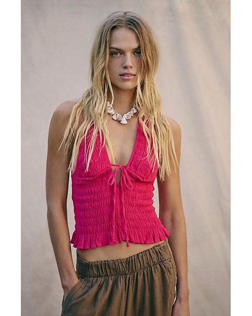 free-est Red Khloe Smocked Halter Top By