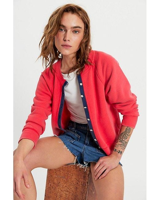 Free People Red Junior Solid Sweatshirt Cardi