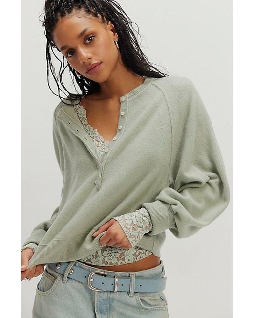 Free People Green Porta Cashmere Henley Sweater
