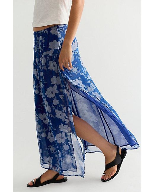 Free People Blue Karis Crinkle Midi Skirt
