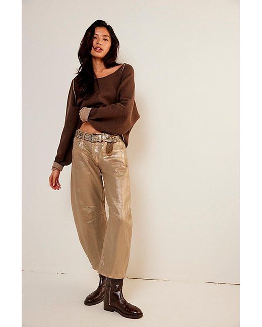 Free People Natural We The Free Good Luck Mid-rise Metallic Barrel Jeans
