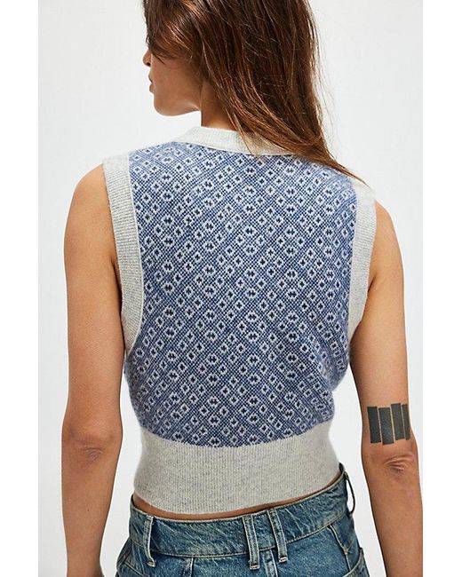 Free People Blue Cropped Button-Front Cashmere Vest