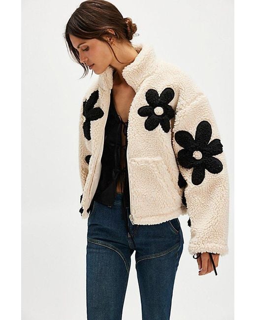 Blank NYC Oversized Floral Fleece Zip Up Jacket in Blue Lyst