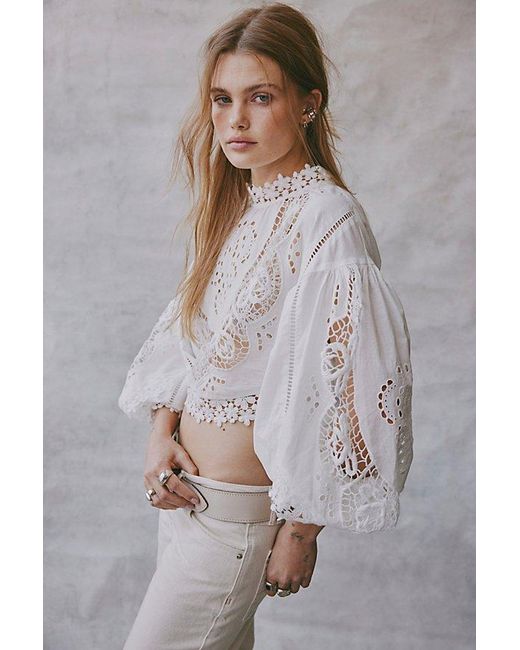 Free People White Hannah Embroidered Cutwork Top