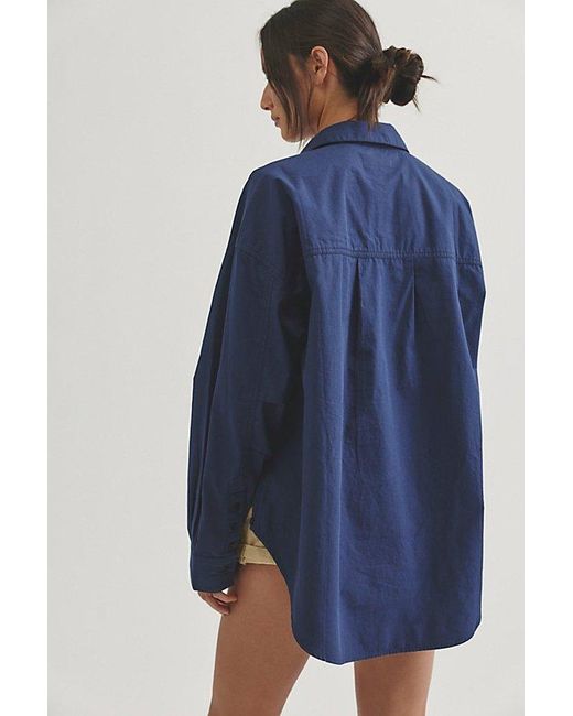 Free People Blue Lexi Poplin Button Down Shirt