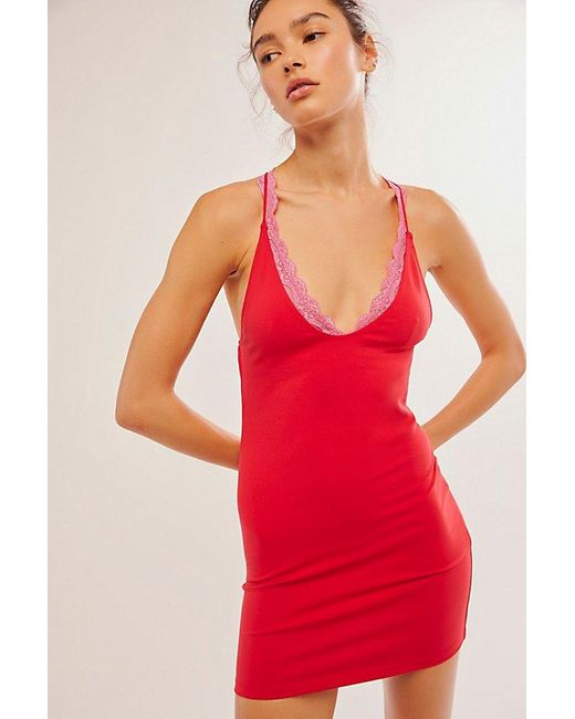 Free People Red Made You Look Mini Slip