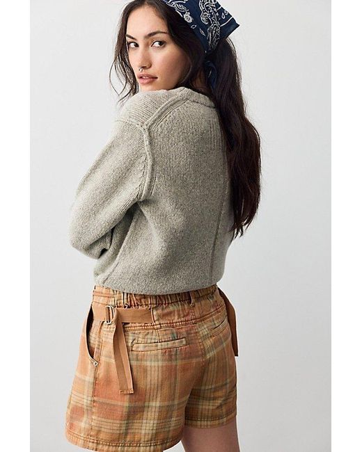 Free People Brown We The Free Julien Plaid Chino Shorts