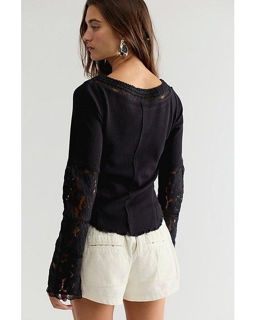 Free People Black Amber Lace Cuff Long Sleeve Top