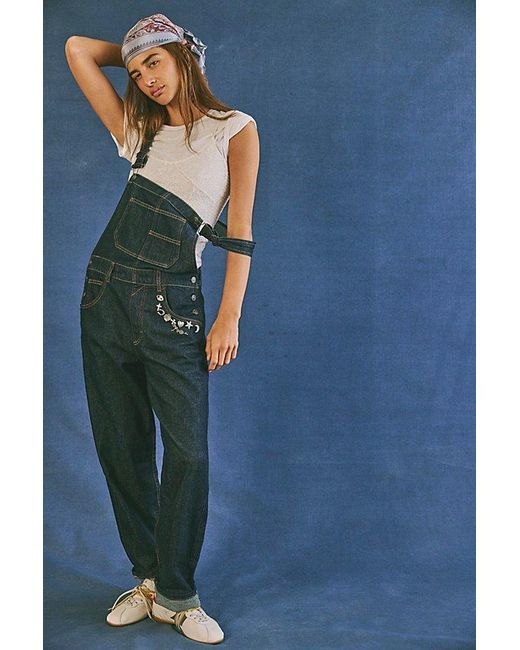 Free People Women's Blue Ziggy Denim Overalls