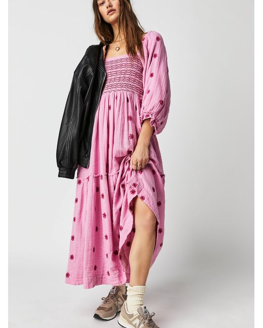 Free People Dahlia Embroidered Maxi Dress in Pink | Lyst