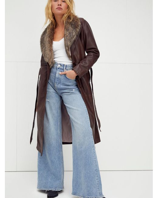 Free People Brown Midnight Train Leather Duster