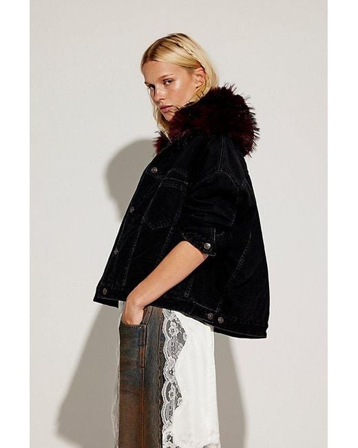 Free People Black Opal Swing Faux Fur Collar Jacket