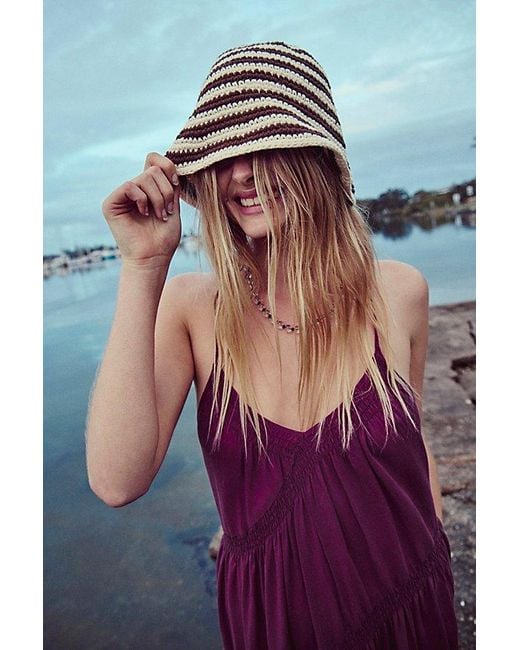 Free People Natural Striped Crochet Sailor Hat