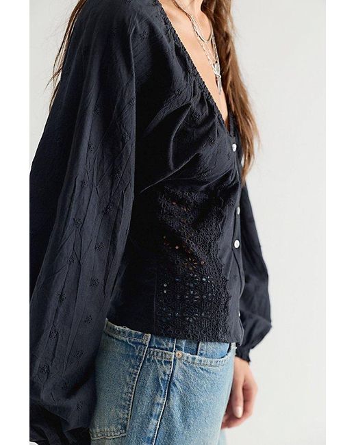 Free People Black Poppy Blouse