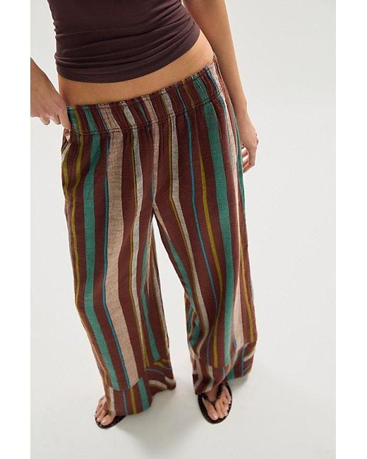 Free People Multicolor Day's End Linen Striped Pull-On Pants