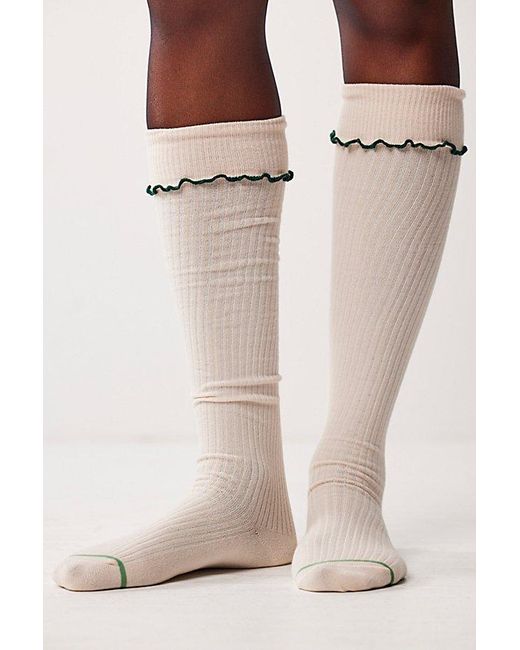 Free People Brown Ruffled Edge Knee High Socks At In Ivory