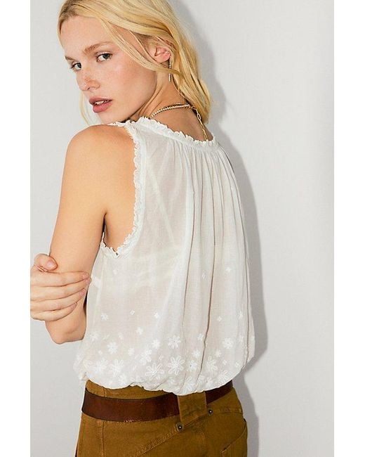 Free People White Cherry Scallop Top
