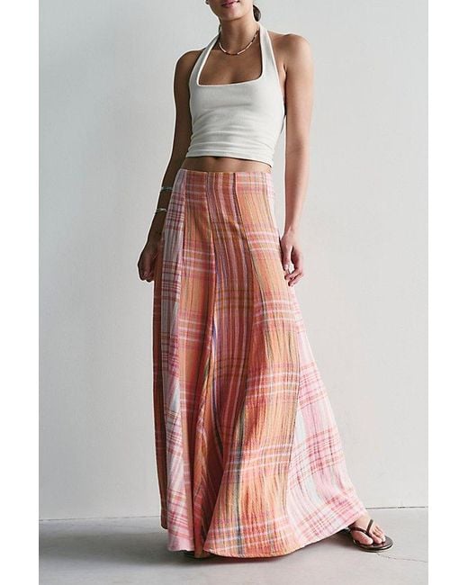 Free People Red Maizie Summer Plaidwork Maxi Skirt