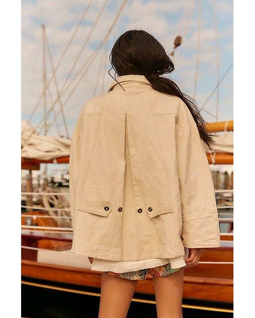 Free People Natural Collins Washed Canvas Funnel-Neck Jacket
