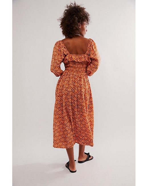 Free People Orange Oasis Printed Midi Dress