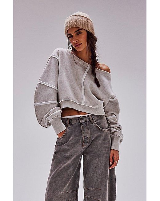 Free People Gray All That Sweatshirt At In Heather Grey, Size: Xl
