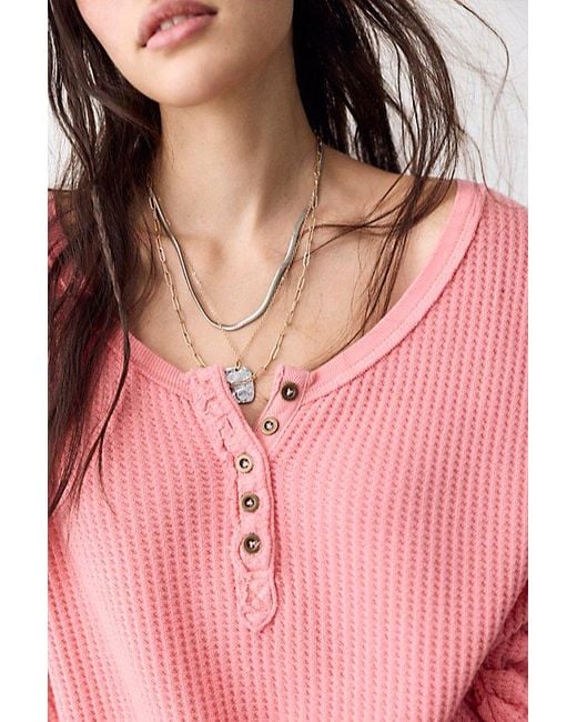 Free People Pink Montreal Oversized Thermal Henley