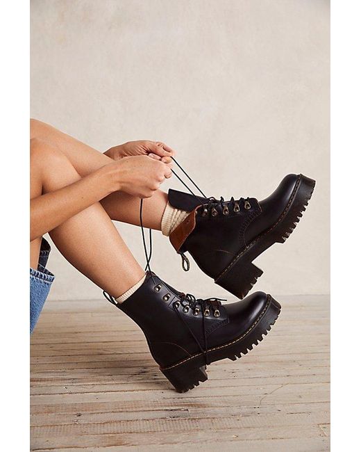 Free People Dr. Martens Leona Platform Ankle Boots in Black | Lyst