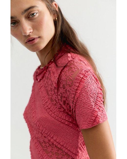 Free People Red Solita Lace Top