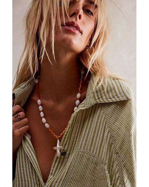 Free People Brown Easy Does It Pearl Strand Necklace