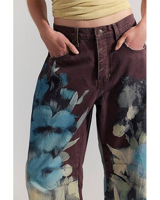 Free People Multicolor Good Luck Printed Barrel Jeans