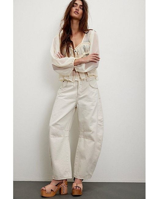 Free People Natural Good Luck Mid-rise Barrel Jeans