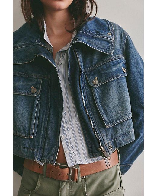 Free People Green Heart Land Cozy Denim Cropped Jacket
