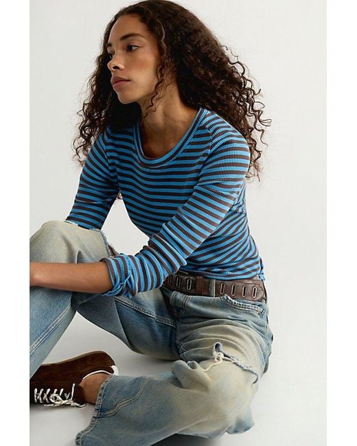 Free People Blue Easy Does It Striped Tee