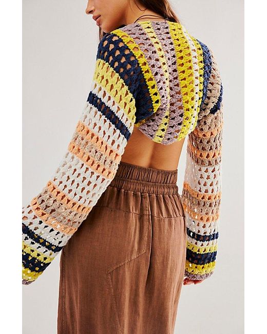 Free People Brown Gia Crochet Shrug At In Beachy Combo, Size: Xs